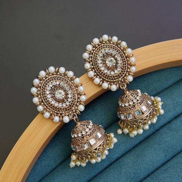 Noorvi Antique Gold Pearl Jhumka Earrings - RS ZEVARS