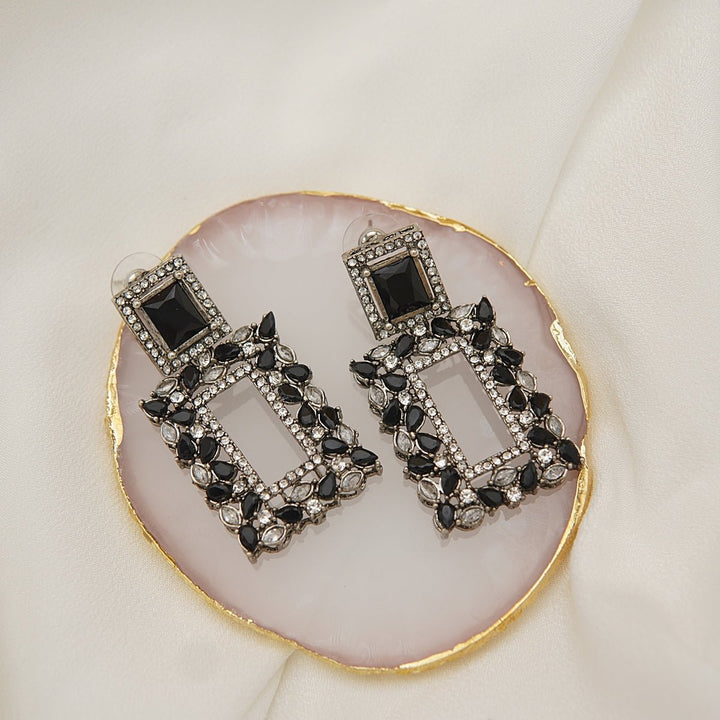 Oxidized Zircons Square Bali Earrings - RS ZEVARS