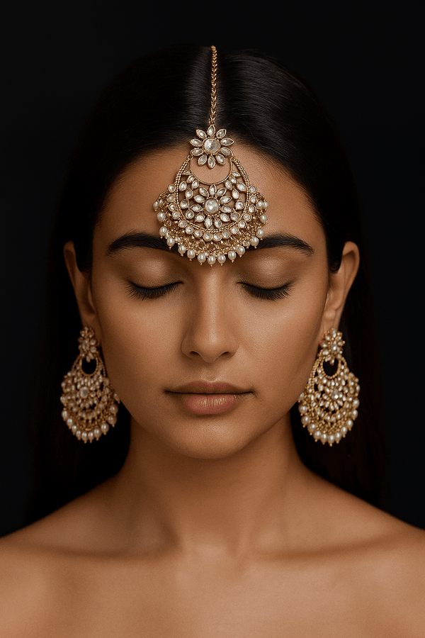 Pearl Drop Kundan Earring With Maang Tikka - RS ZEVARS