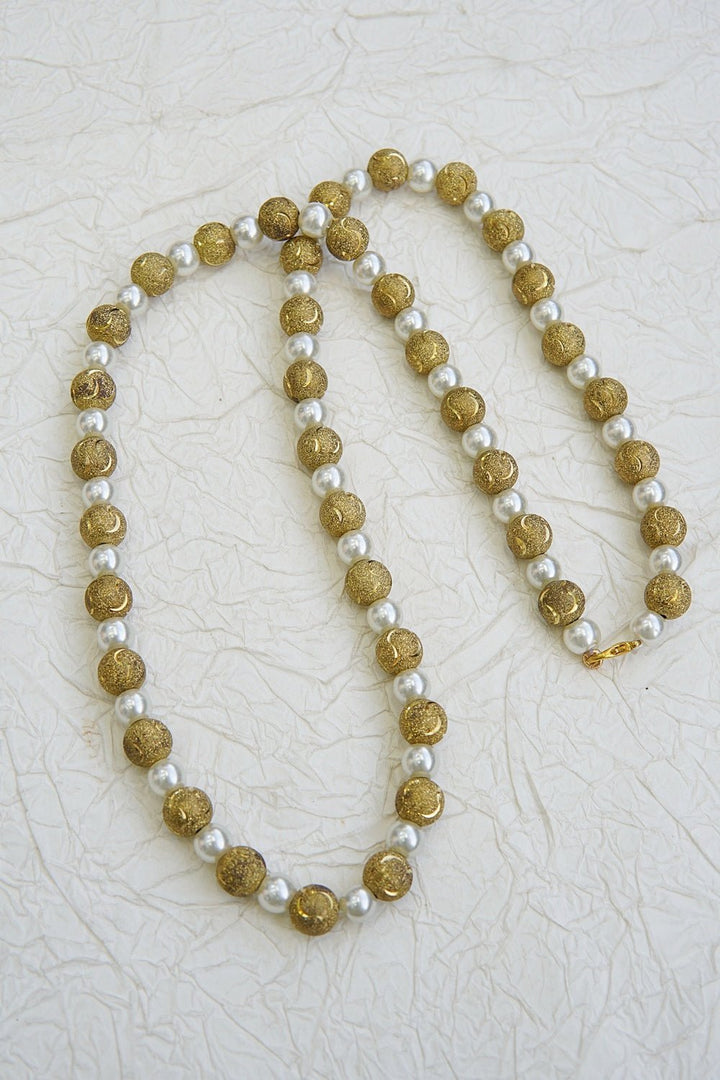 Pearl & Golden Ball Long Mala - RS ZEVARS
