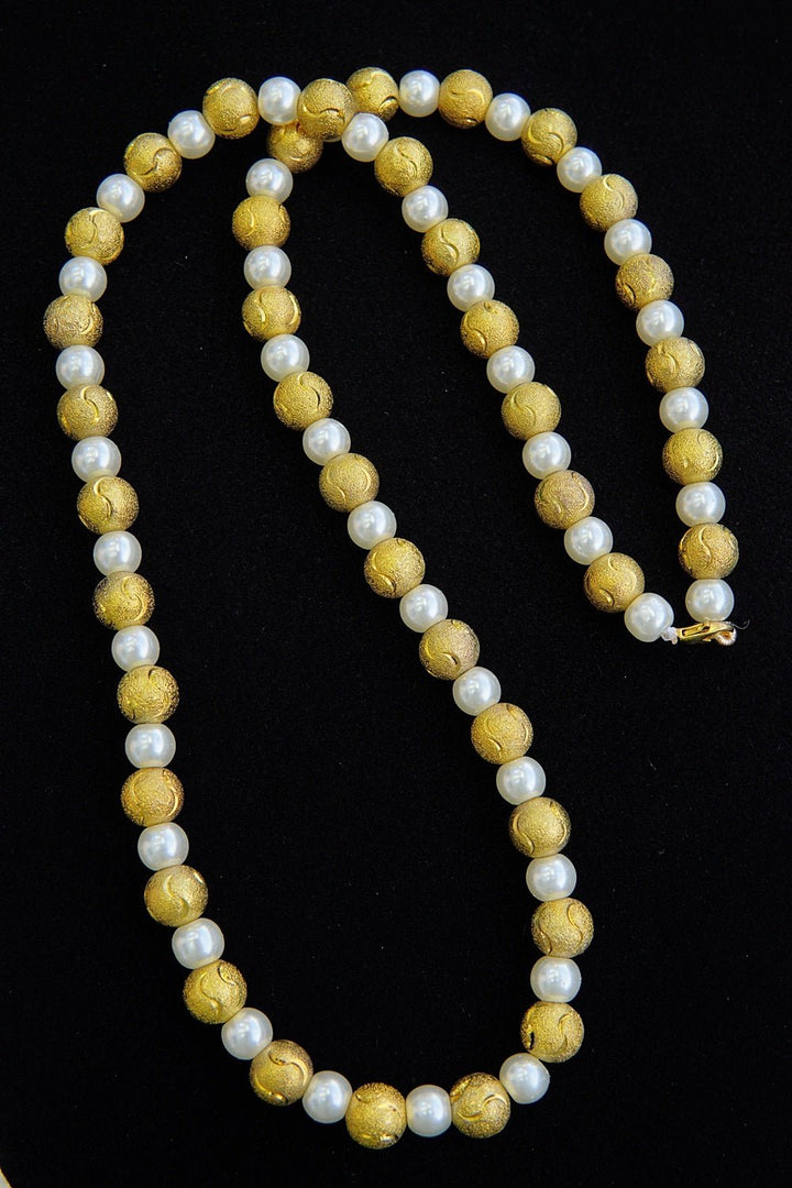 Pearl & Golden Ball Long Mala - RS ZEVARS