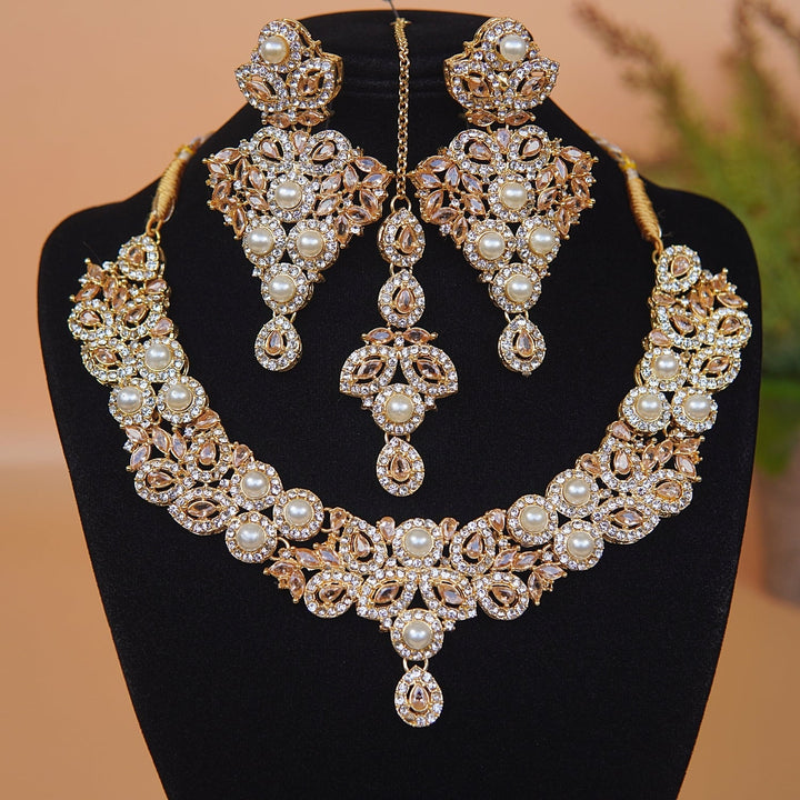 Pearl X Zircons Necklace Set - RS ZEVARS