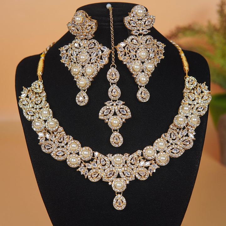 Pearl X Zircons Necklace Set - RS ZEVARS