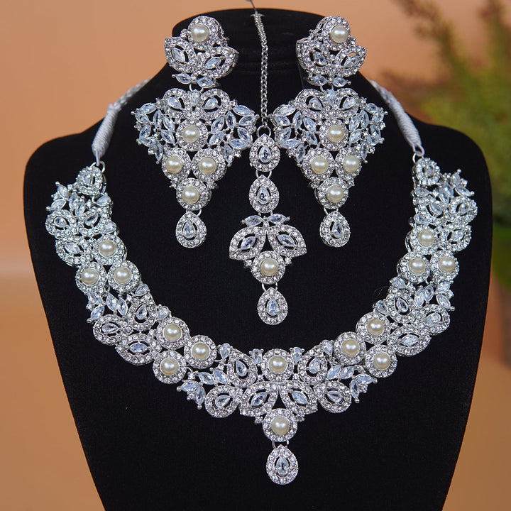 Pearl X Zircons Necklace Set - RS ZEVARS