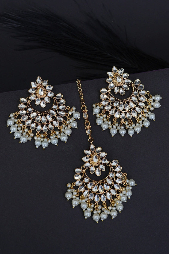 Pearls Kundan Earring Teeka - RS ZEVARS