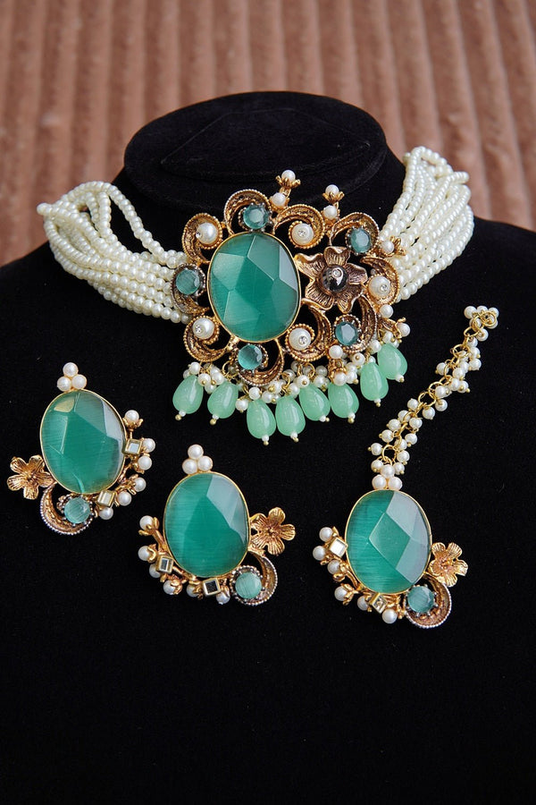Princess Pearls & Gemstone Choker Set - RS ZEVARS