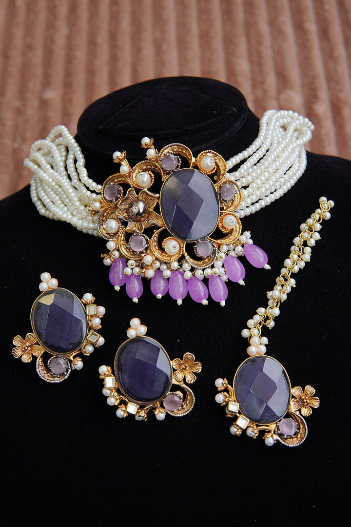 Princess Pearls & Gemstone Choker Set - RS ZEVARS