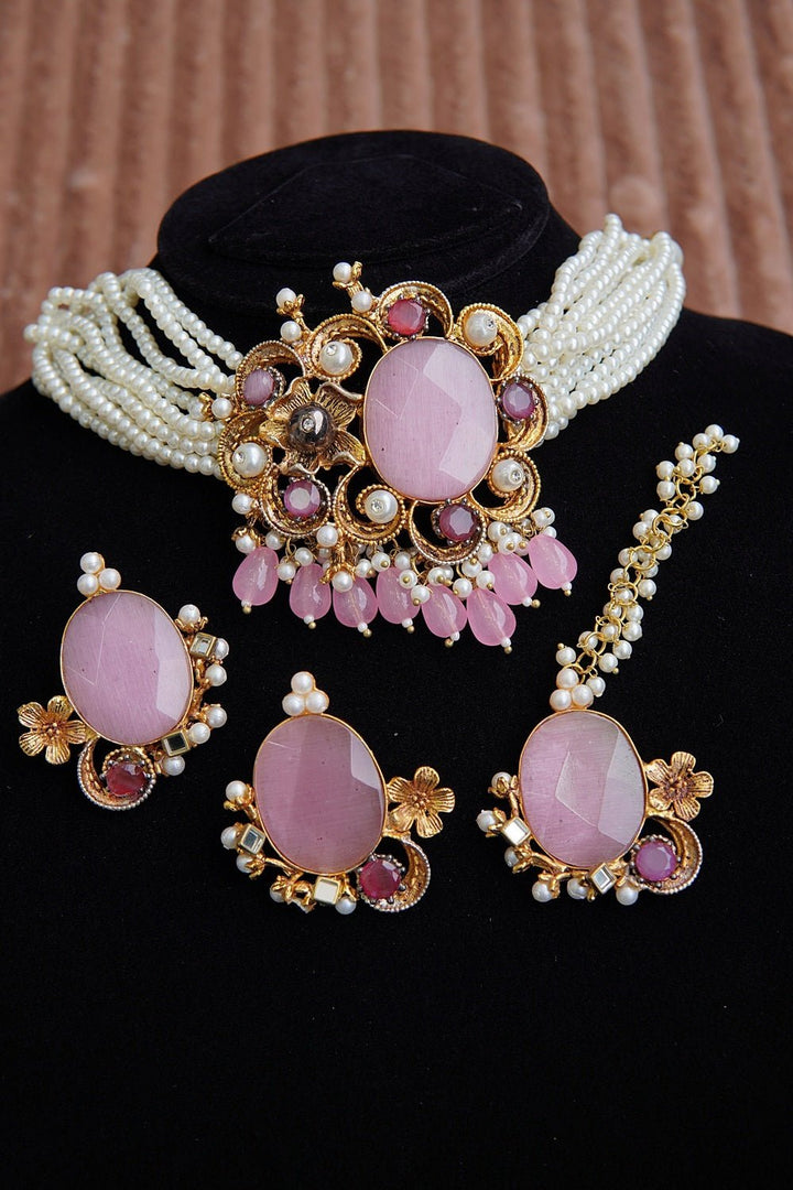 Princess Pearls & Gemstone Choker Set - RS ZEVARS