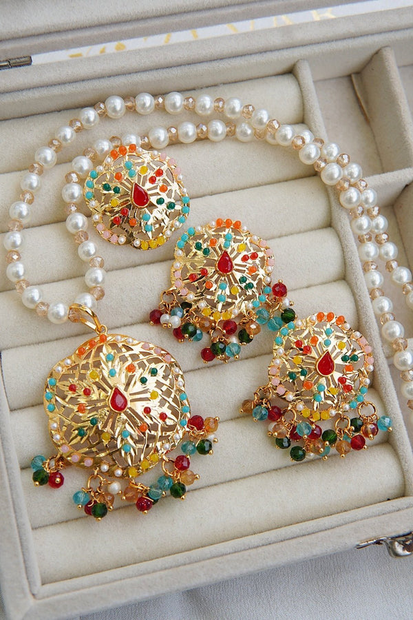 Radiant Filigree Pearl Locket Set - RS ZEVARS