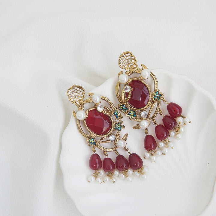 Semi - Gem Pearls Drop Latkan Earrings - RS ZEVARS