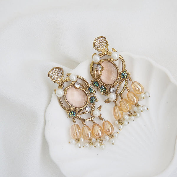 Semi - Gem Pearls Drop Latkan Earrings - RS ZEVARS