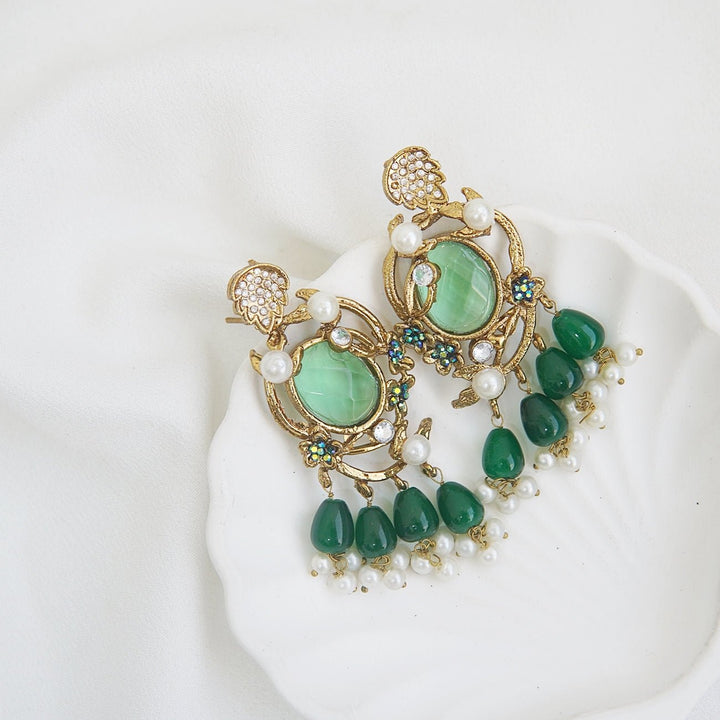 Semi - Gem Pearls Drop Latkan Earrings - RS ZEVARS