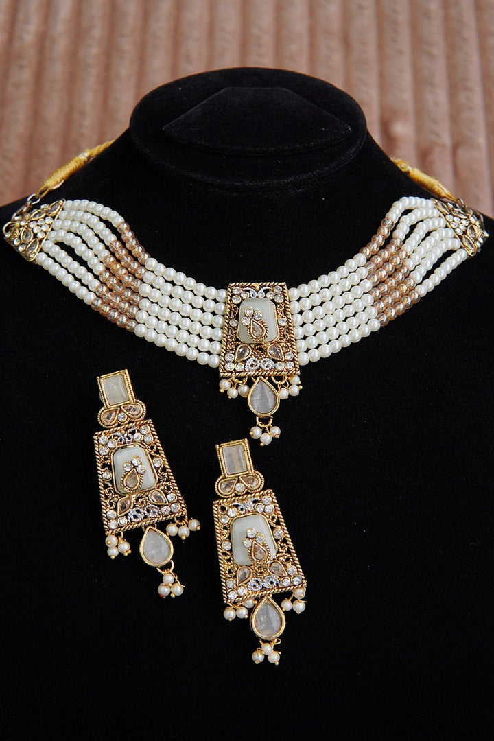 Semi - Gem Turkish Choker Earrings Set - RS ZEVARS