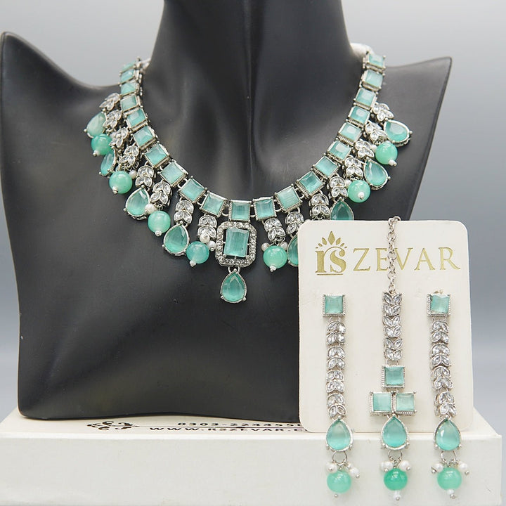 Semi - Gemstones Latkans Necklace Set - RS ZEVARS