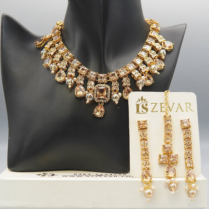 Semi - Gemstones Latkans Necklace Set - RS ZEVARS