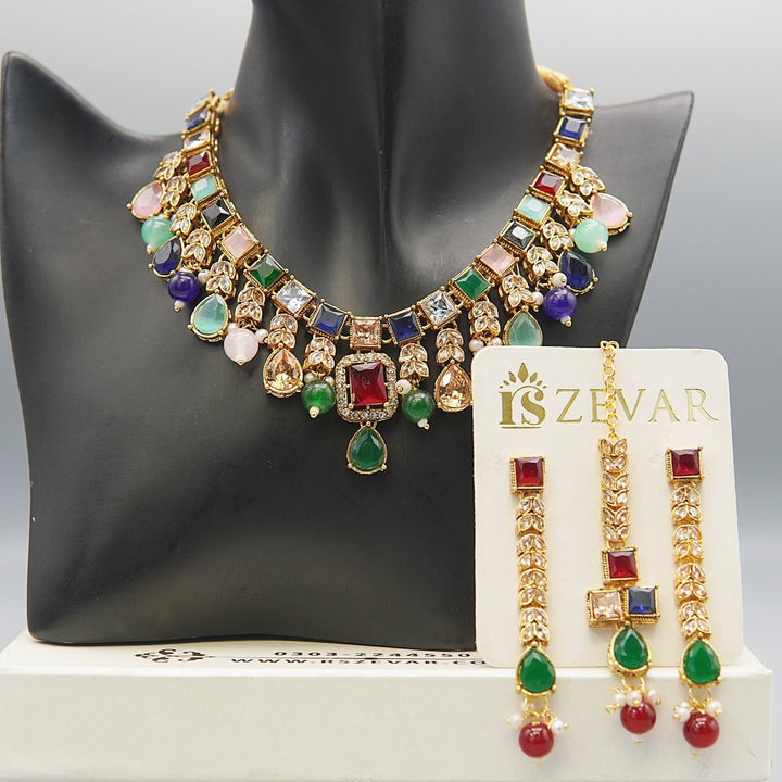 Semi - Gemstones Latkans Necklace Set - RS ZEVARS