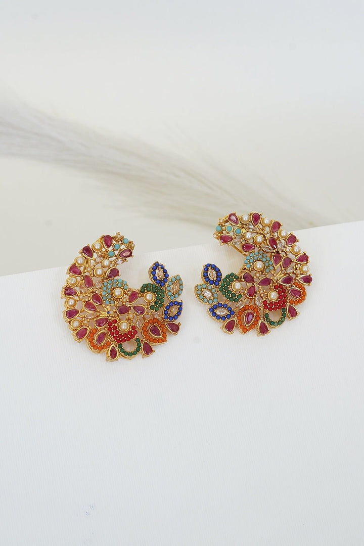 Semi - Precious Cut Studed Earrings - RS ZEVARS