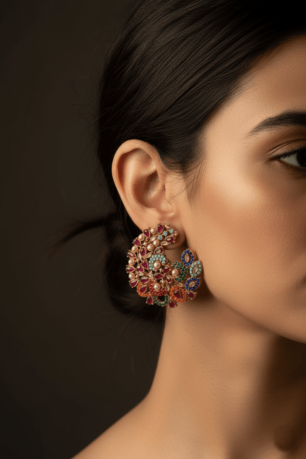 Semi - Precious Cut Studed Earrings - RS ZEVARS
