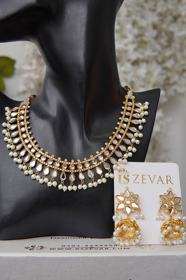 Sheesh Kundan Partywear Necklace Jhumki Set - RS ZEVARS