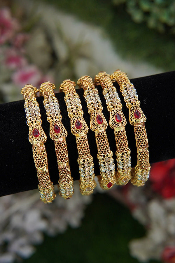 Shine Gold Maroon Bangles Set - RS ZEVARS