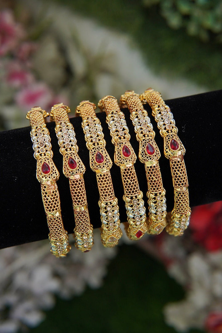 Shine Gold Maroon Bangles Set - RS ZEVARS