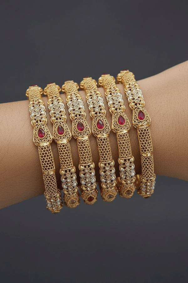 Shine Gold Maroon Bangles Set - RS ZEVARS