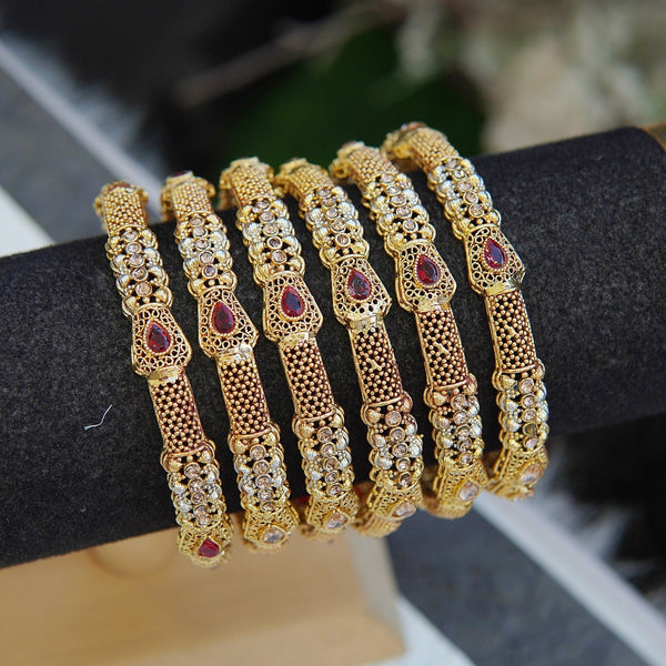 Shine Gold Maroon Bangles Set - RS ZEVARS