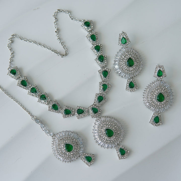 Silver Doubled Zirconia Necklace Set1