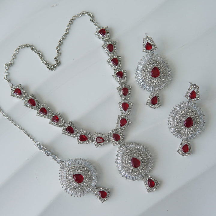 Silver Doubled Zirconia Necklace Set - RS ZEVARS