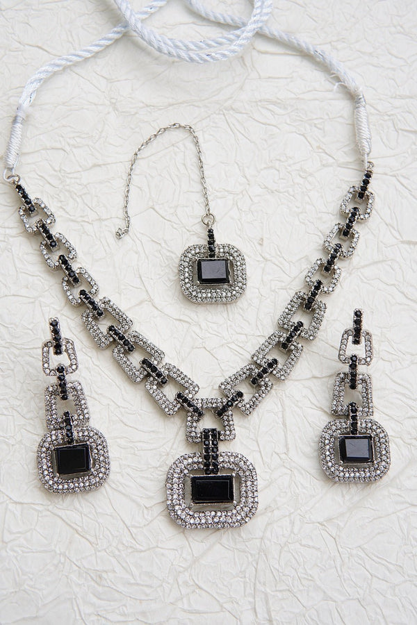 Silver Steel Zirconia Designer Necklace Set - RS ZEVARS