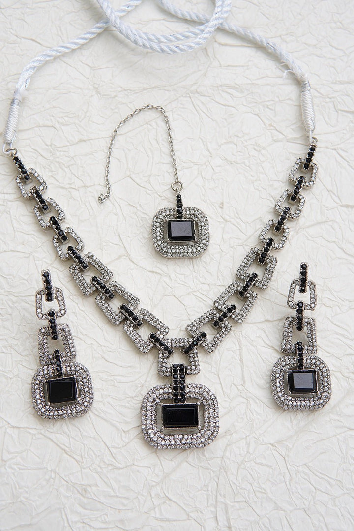 Silver Steel Zirconia Designer Necklace Set - RS ZEVARS