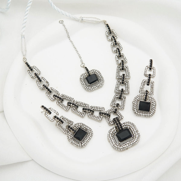 Silver Steel Zirconia Designer Necklace Set - RS ZEVARS