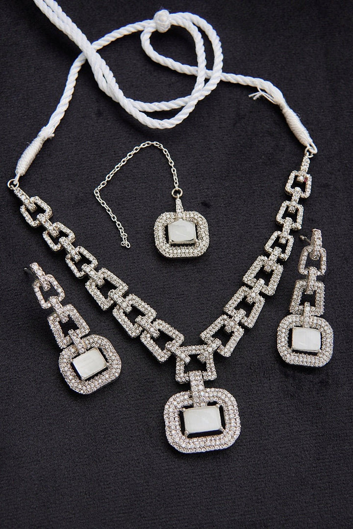 Silver Steel Zirconia Designer Necklace Set - RS ZEVARS