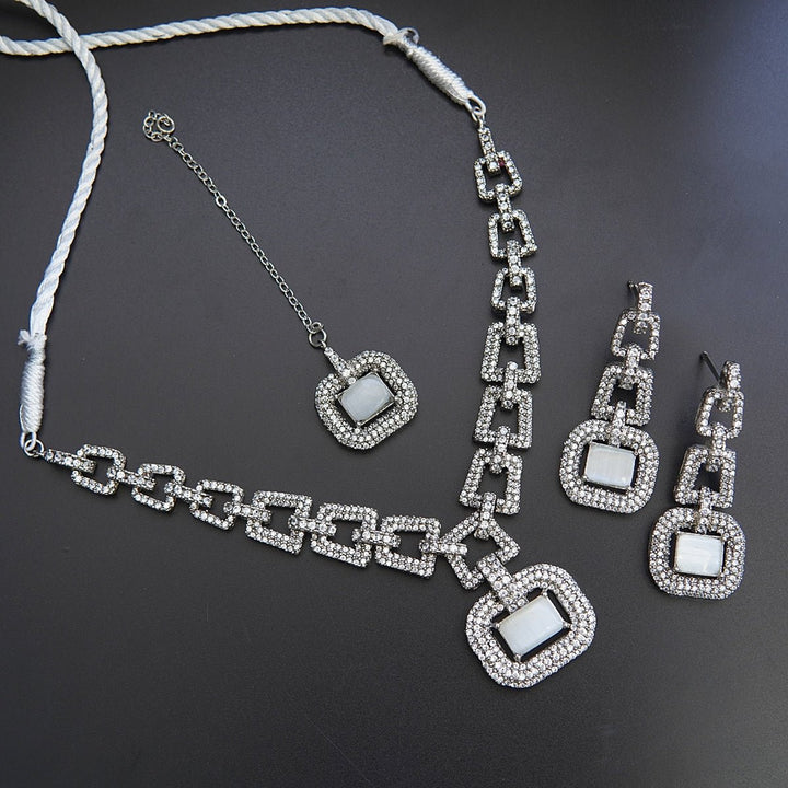 Silver Steel Zirconia Designer Necklace Set - RS ZEVARS