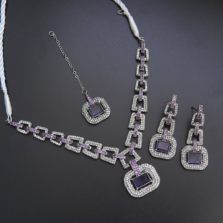 Silver Steel Zirconia Designer Necklace Set - RS ZEVARS