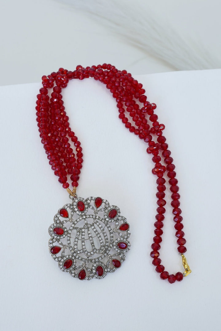 Silver Zirconia Calligraphy Pendant With Mala - RS ZEVARS