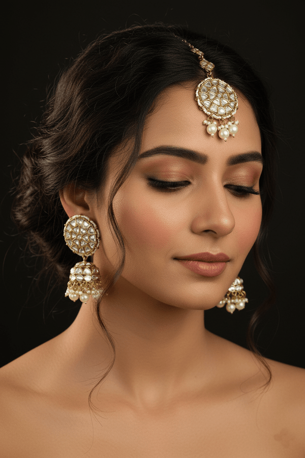 Sitara Kundan Dome Jhumka Tikka - RS ZEVARS