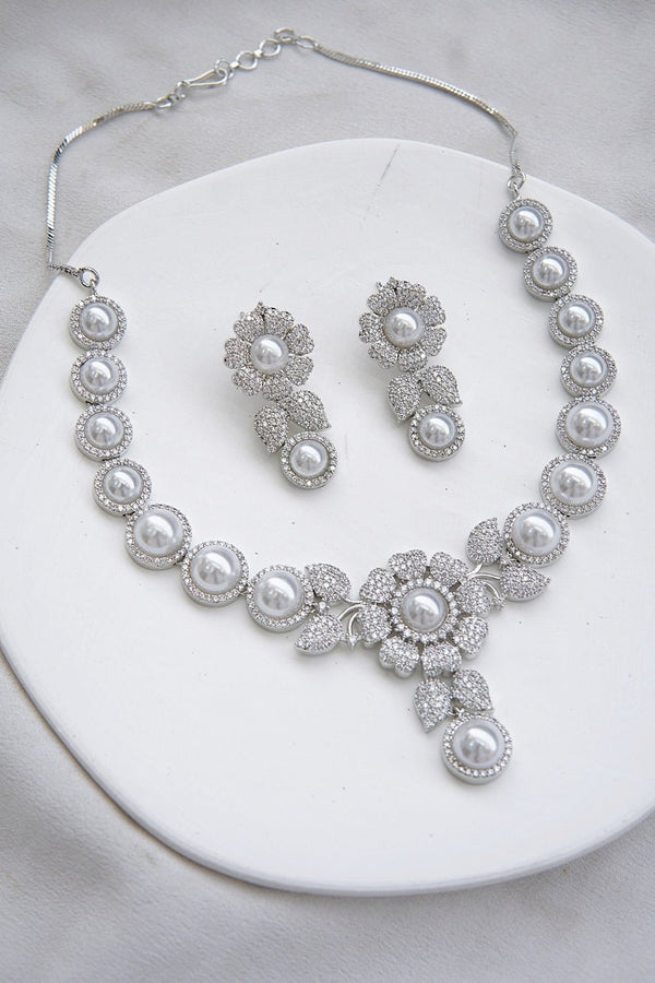 Sparkling Zirconia Pearl Necklace Ensemble - RS ZEVARS