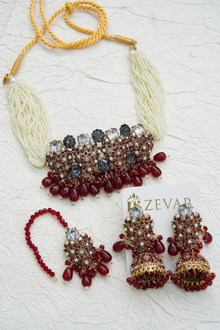 Turkish Antique Zirconia Guluband Set - RS ZEVARS