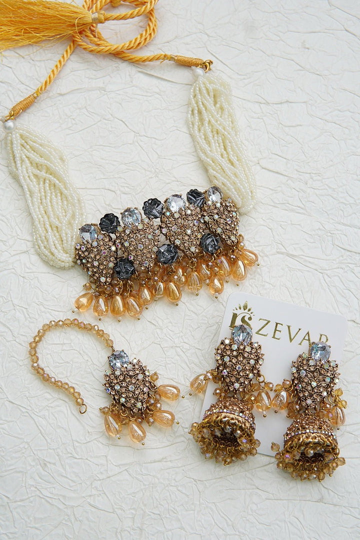 Turkish Antique Zirconia Guluband Set - RS ZEVARS