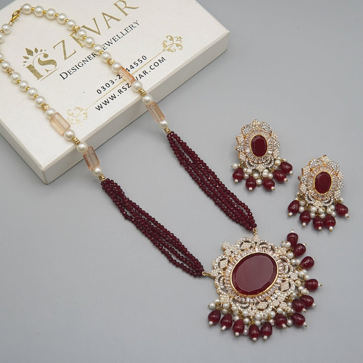 Turkish Big Stone Long Rani Haar Set - RS ZEVARS