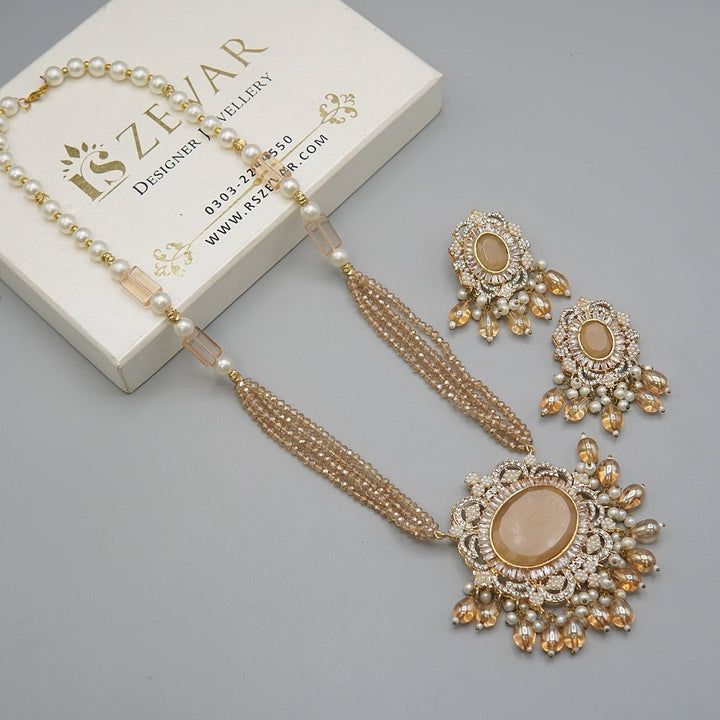 Turkish Big Stone Long Rani Haar Set - RS ZEVARS