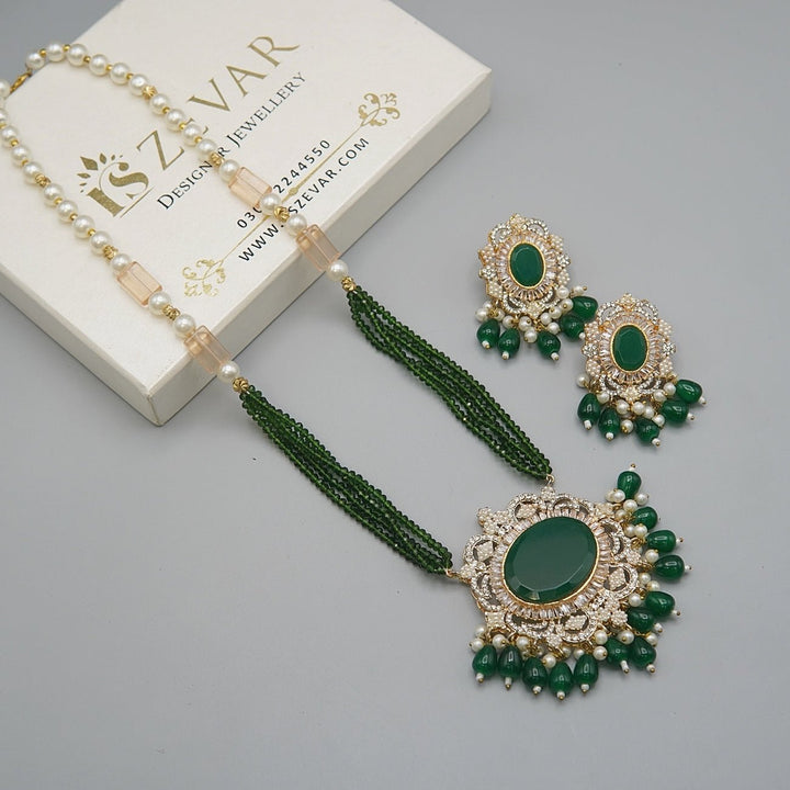 Turkish Big Stone Long Rani Haar Set - RS ZEVARS