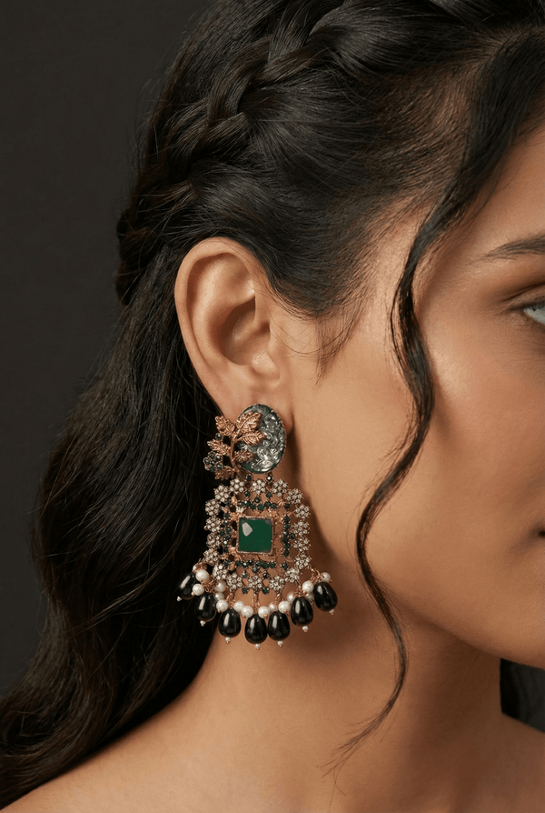 Turkish Designer Pearl & Zircon Latkan Earrings - RS ZEVARS