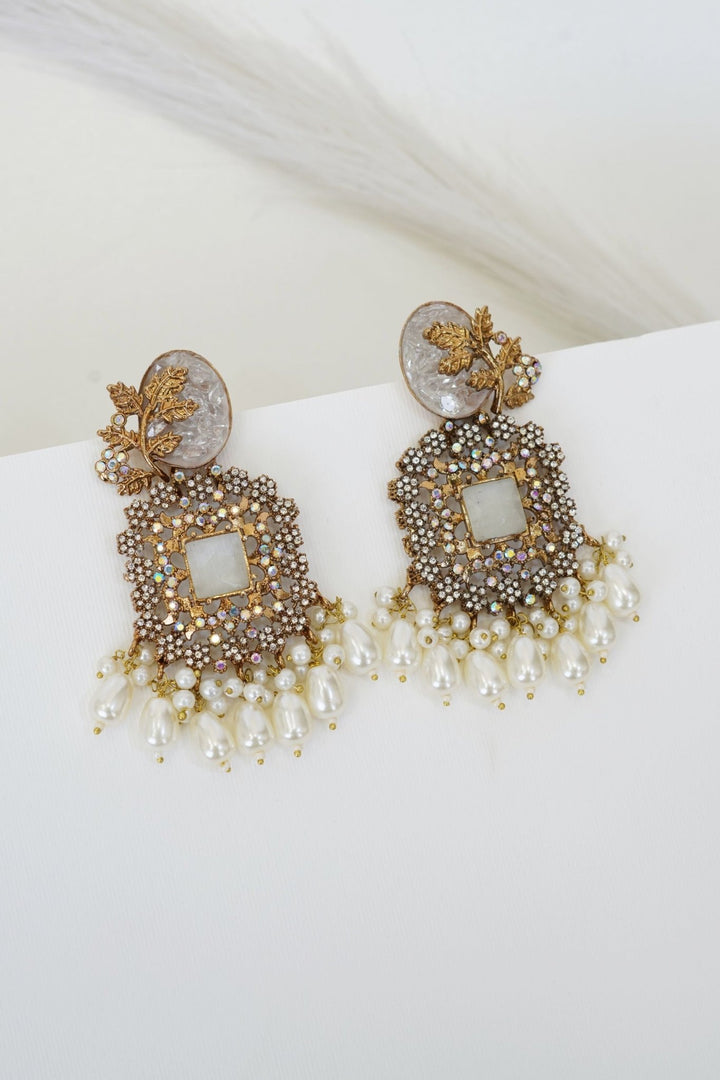 Turkish Designer Pearl & Zircon Latkan Earrings - RS ZEVARS