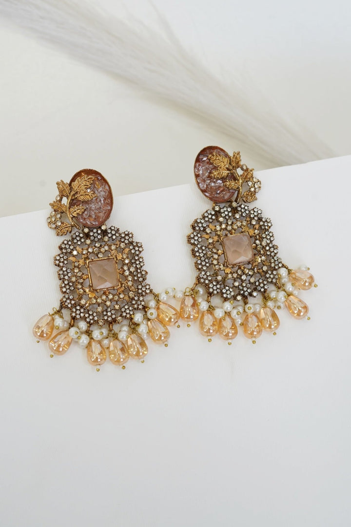 Turkish Designer Pearl & Zircon Latkan Earrings - RS ZEVARS