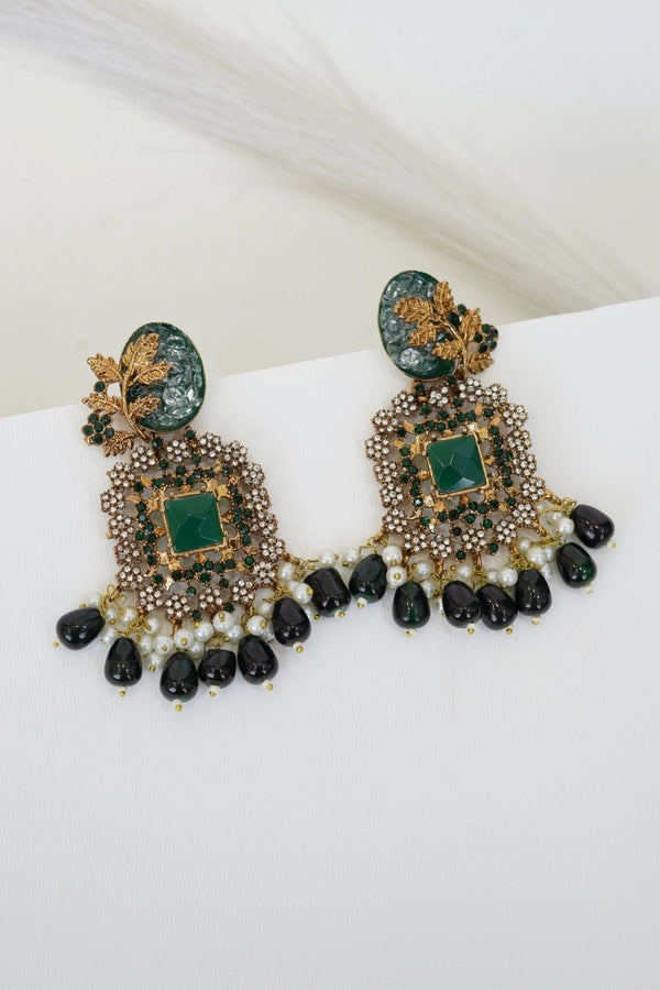 Turkish Designer Pearl & Zircon Latkan Earrings - RS ZEVARS