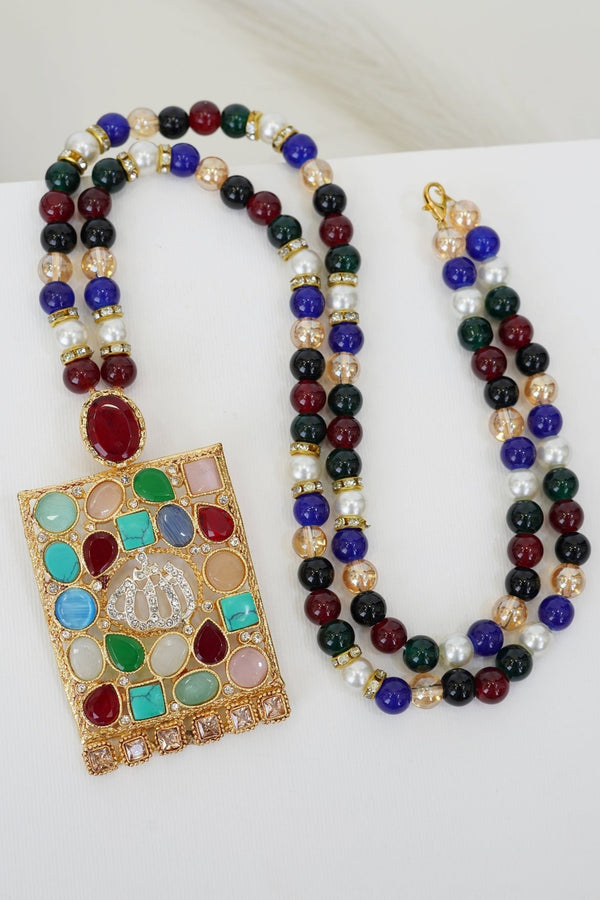 Turkish Gem & Stones Calligraphy Pendant - RS ZEVARS