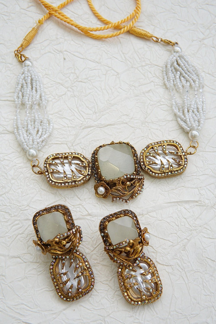 Turkish Gemstone & Pearl Chick Patti Choker Set - RS ZEVARS