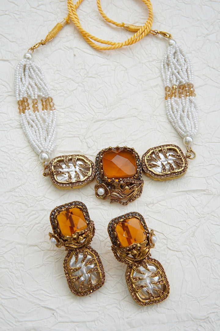 Turkish Gemstone & Pearl Chick Patti Choker Set - RS ZEVARS